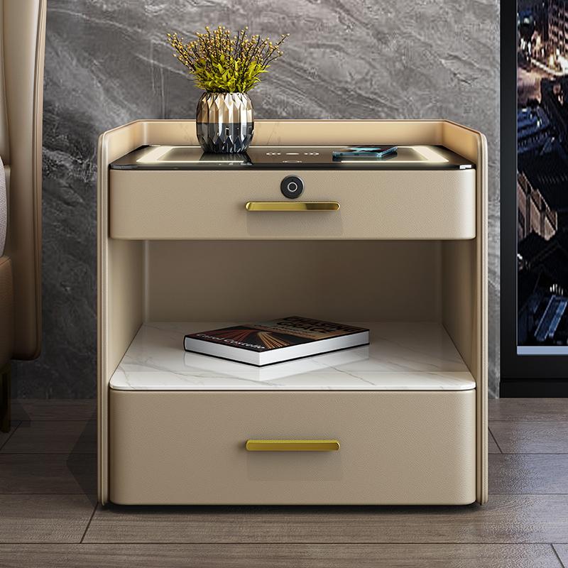 Легкий роскошный прикроватный столик из цельного дерева, многофункциональный, полный комплект, трехцветная лампа, беспроводная зарядка, замок с паролем, аудиошкаф