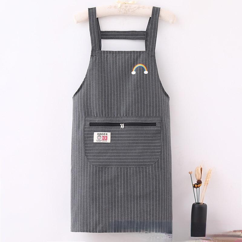 Kitchen Oil Resistant Straps Aprons Breathable Apron Striped Zippered Cotton Apron Women Men Dirt Resistant Work Clothes