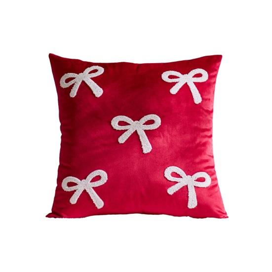 Наволочка декоративная бархатистая мягкая с узором в виде бантиков разных размеров чехол для подушки диван спальня