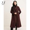 JUZUI Women's Elegant Waist-Cinching 100% Wool Long Coat