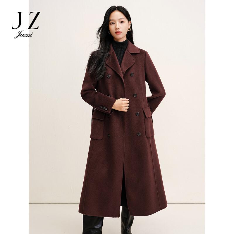 JUZUI Women's Elegant Waist-Cinching 100% Wool Long Coat