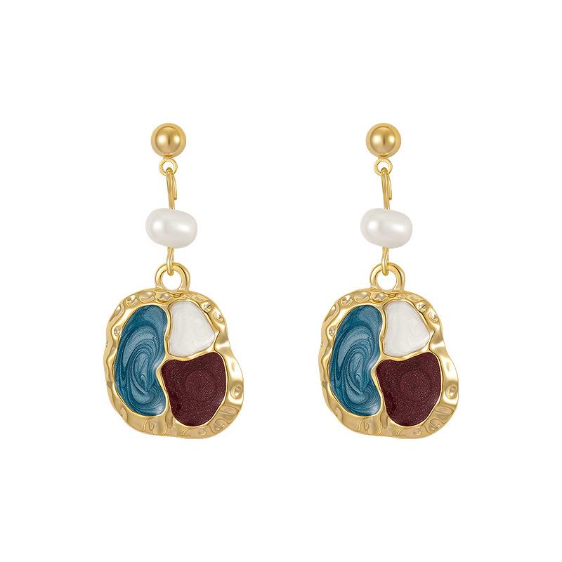 Серьги-гвоздики с неровными масляными вставками, matching по цвету иглы, модный французский литературный стиль, серьги для ушей, барочные серьги из пресноводного жемчуга