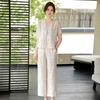 Женский летний комплект из двух предметов в китайском стиле: Стильный топ с коротким рукавом и брюки для женщин среднего и пожилого возраста