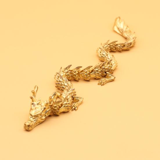 Chinese Zodiac Dragon Statue Golden Brass Dragon Sculpture with Movable Joints Chinese Zodiac Dragon Collectible Figurine Table Decor Ornament