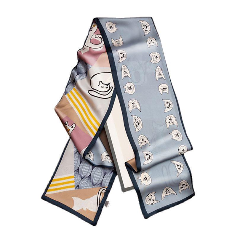 Double-Layer Silk Scarf Mulberry Silk Scarf Women'S Versatile Spring And Autumn Japan And Korea Thin And Narrow Long Decorative Scarf Streamer