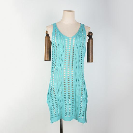Bikini Cover Up Hollow Out V Neck Sleeveless Slit Beach Dress Beachwear