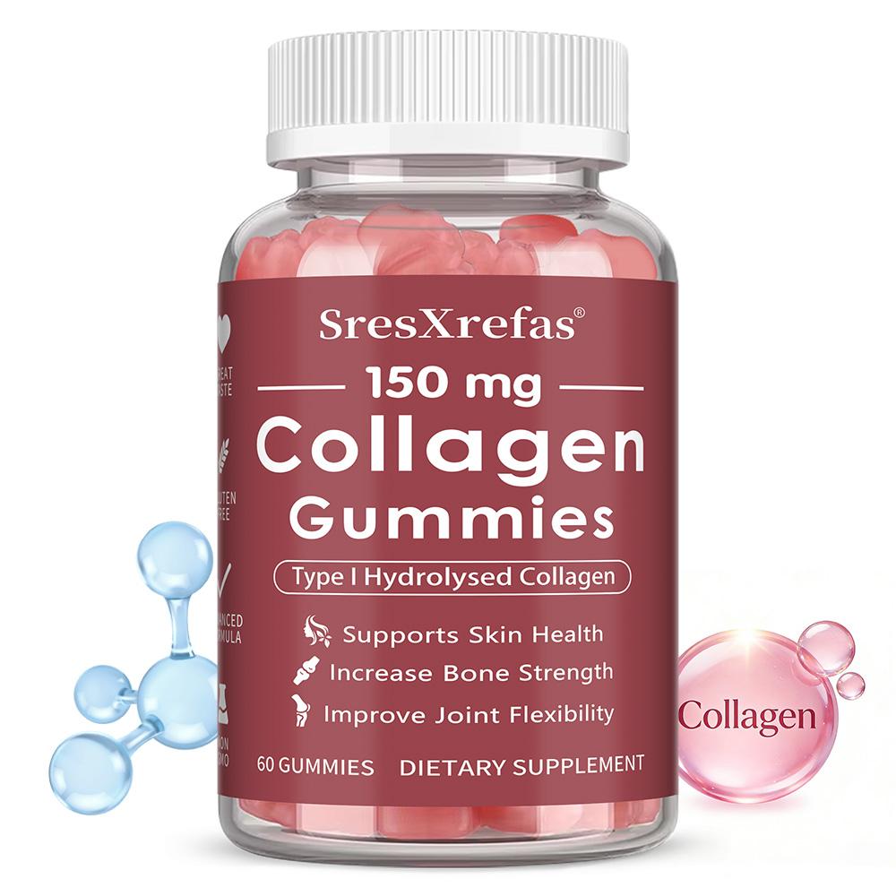 SresXrefas Collagen Gummies, Type I Hydrolysed, 150mg, Strawberry, 60 Gummies