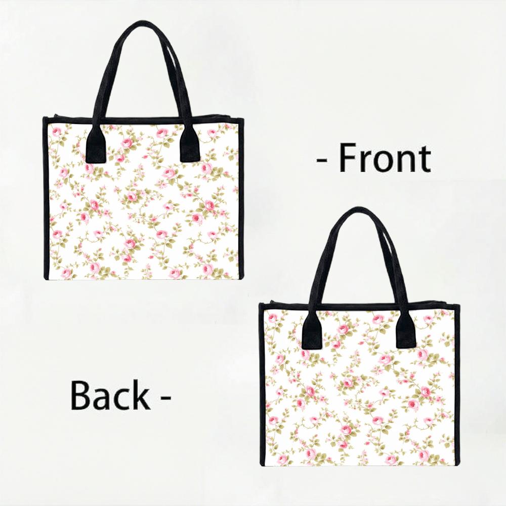 Floral Print Tote Bag Stylish Casual Shoulder Bag Large Capacity Daily Use Bag for Ladies