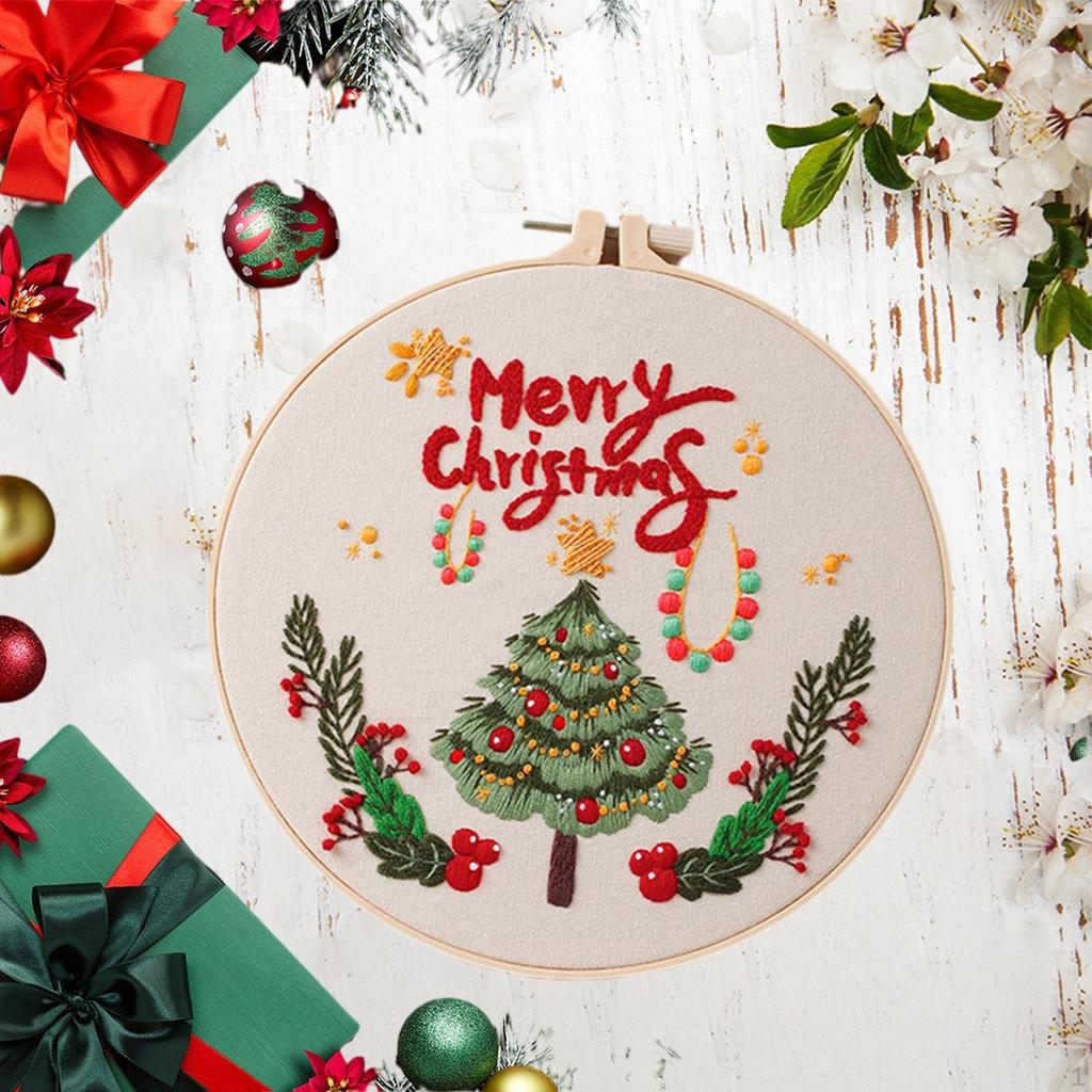 Christmas Cross Stitch Kit with 20cm Embroidery Hoop for DIY Crafting