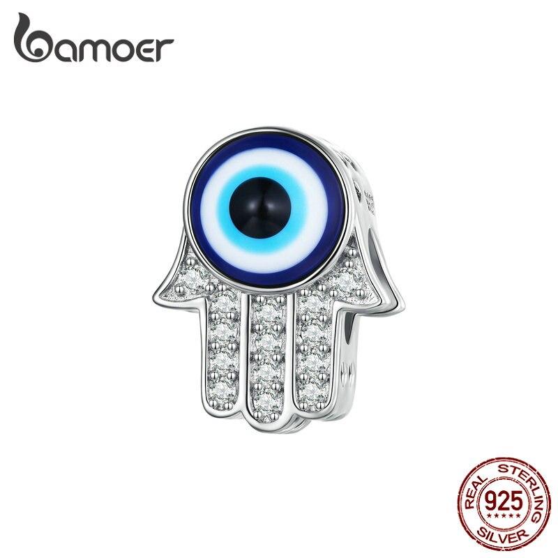 BAMOER из стерлингового серебра 925 пробы, бусины Фатимы, подвески в виде глаз дьявола для женщин, оригинальный браслет и браслет, ювелирные украшения