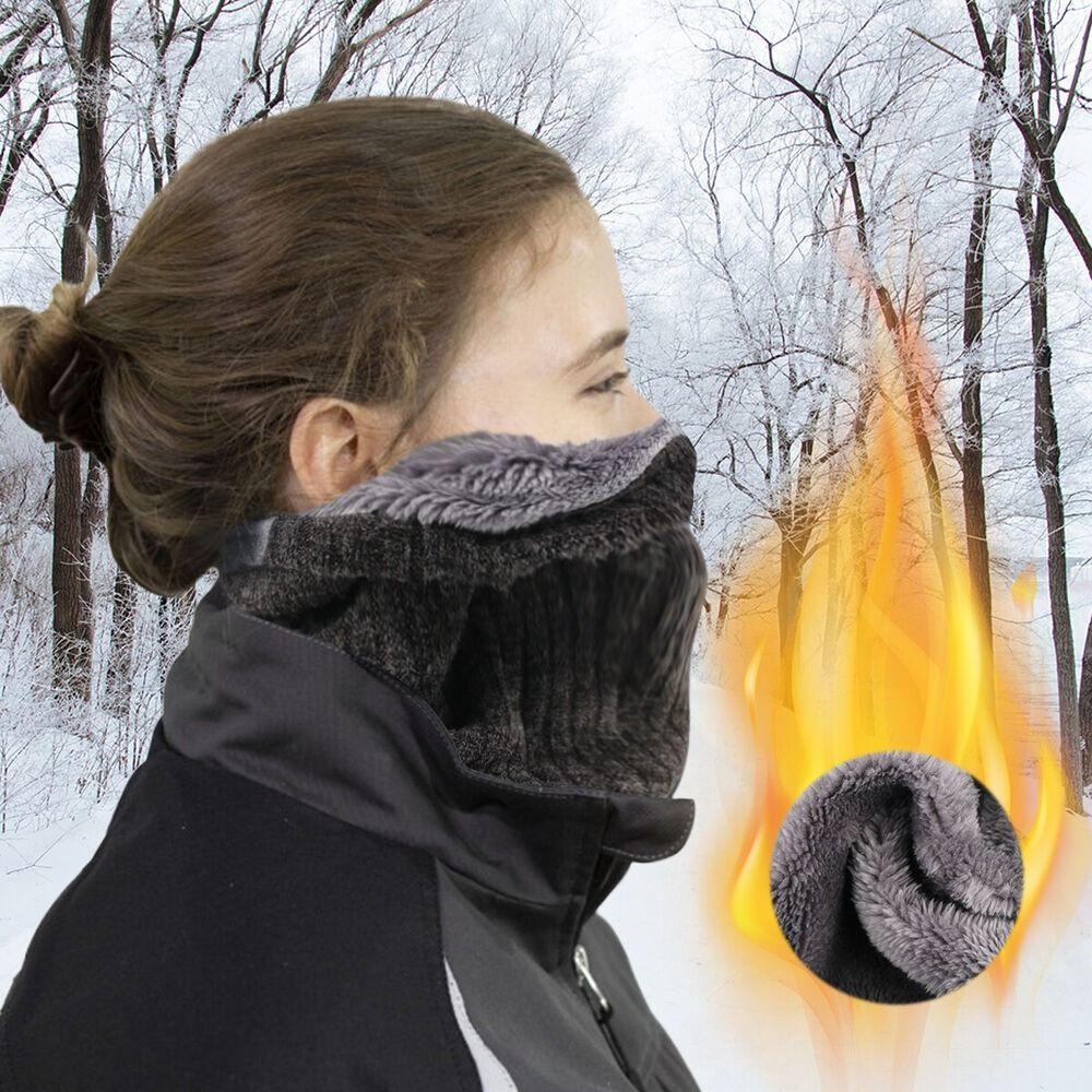 Windproof Knitted Neck Warmer Winter Neck Gaiter Fleece Lined Scarf Circle Loop Scarves