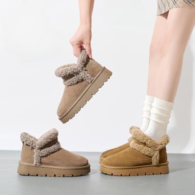Женские большого размера из натуральной коровьей кожи зимние теплые меховые ботинки-дутики на меху, с мягкой подкладкой, ботильоны до щиколотки, нескользящие, для пеших прогулок, спортивные, хлопковые ботинки