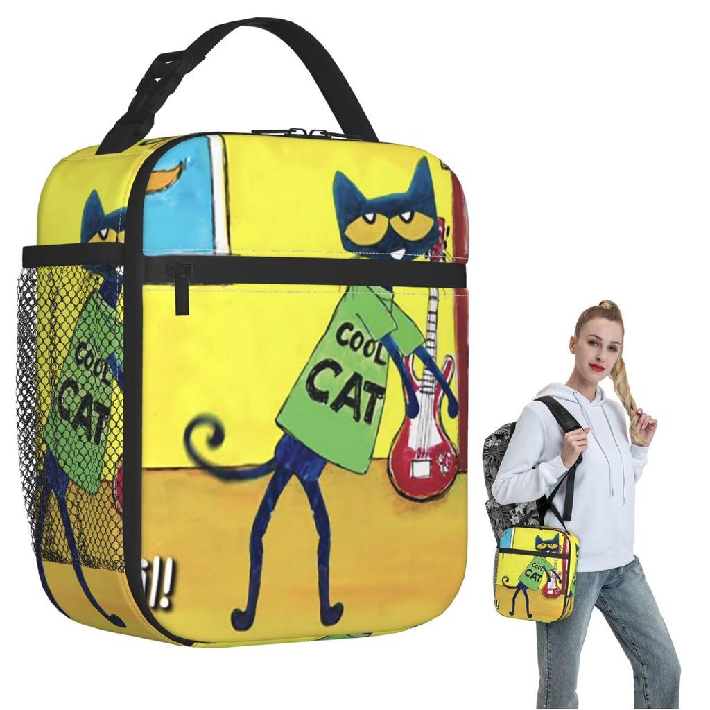 Pete The Cat Insulated Lunch Bag for Women Kids Portable Food Boxes Thermal Lunch Box Tote