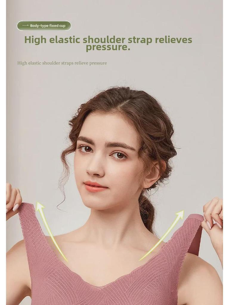 Women's Large Size Wireless Sports Bra: Minimizes Bust, Smooths Sides, Fixed One-Cup Vest Design