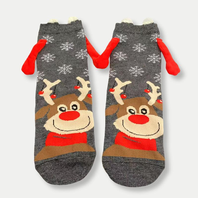 Креативные рождественские магнитные носки для пары, забавный дизайн «рука в руке», чулки, красные хлопковые до середины икры, унисекс, в японском стиле, милые носки