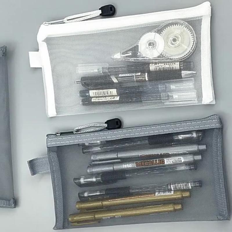 Mesh Pencil Pouches With Transparent Design And Durable Zipper Perfect For School Exams Office Daily Storage