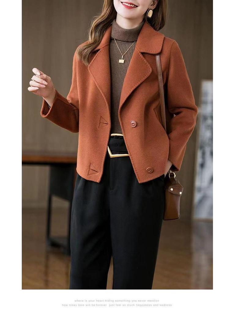 Wool Coat 2025: Women's Trendy Double-Faced Autumn Outerwear, Small Size, Short Style