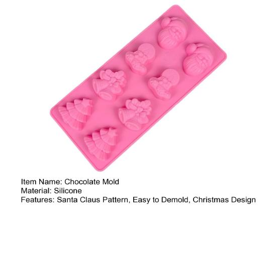 Рождественские шоколадные формы Легко извлекаемые силиконовые формы для конфет Формы для выпечки в форме Санта-Клауса, рождественской елки, колокольчика