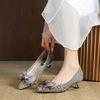 Fashion 2025 New Women's Luxury High Heels Water Diamond Bow Shallow Mouth Fairy Style Single Shoes Fashion 5cm Heel High Casual Shoes