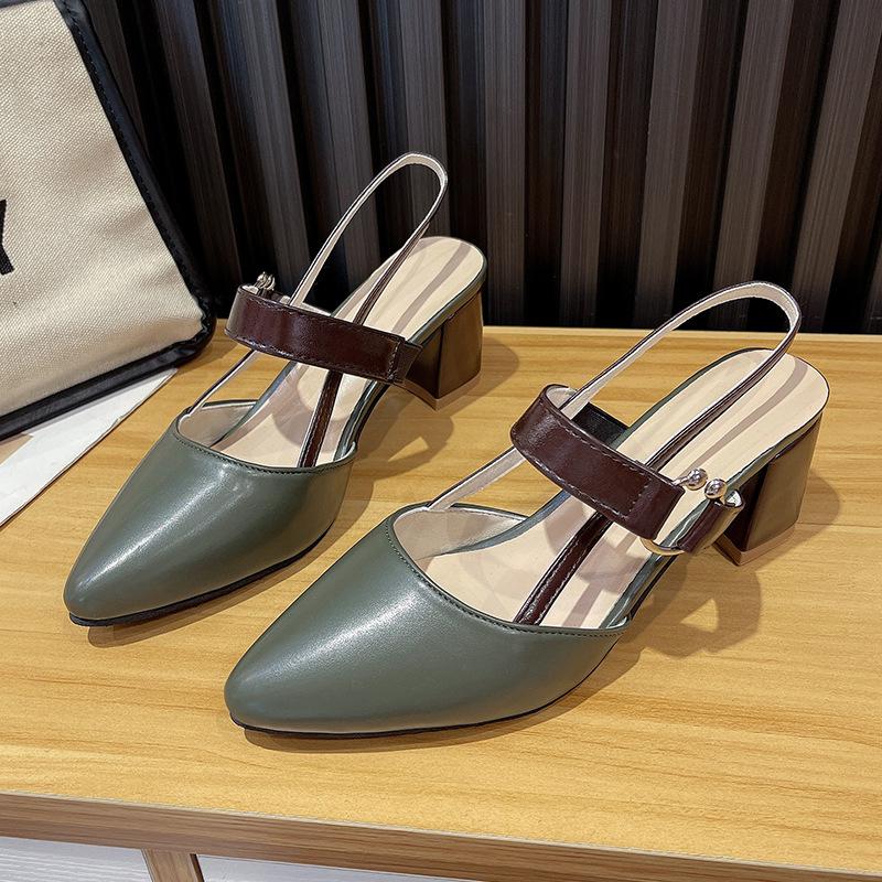 Босоножки Баотоу женские новая мода толстый каблук остроносые сандалии большой размер высокие каблуки