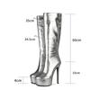 Fashion 2025 New Patent Leather Knee High Women Boots 15cm Thin Heel 8-color Women Short Plush 4cm Thick Soled Boots Size 45 WinterShoes