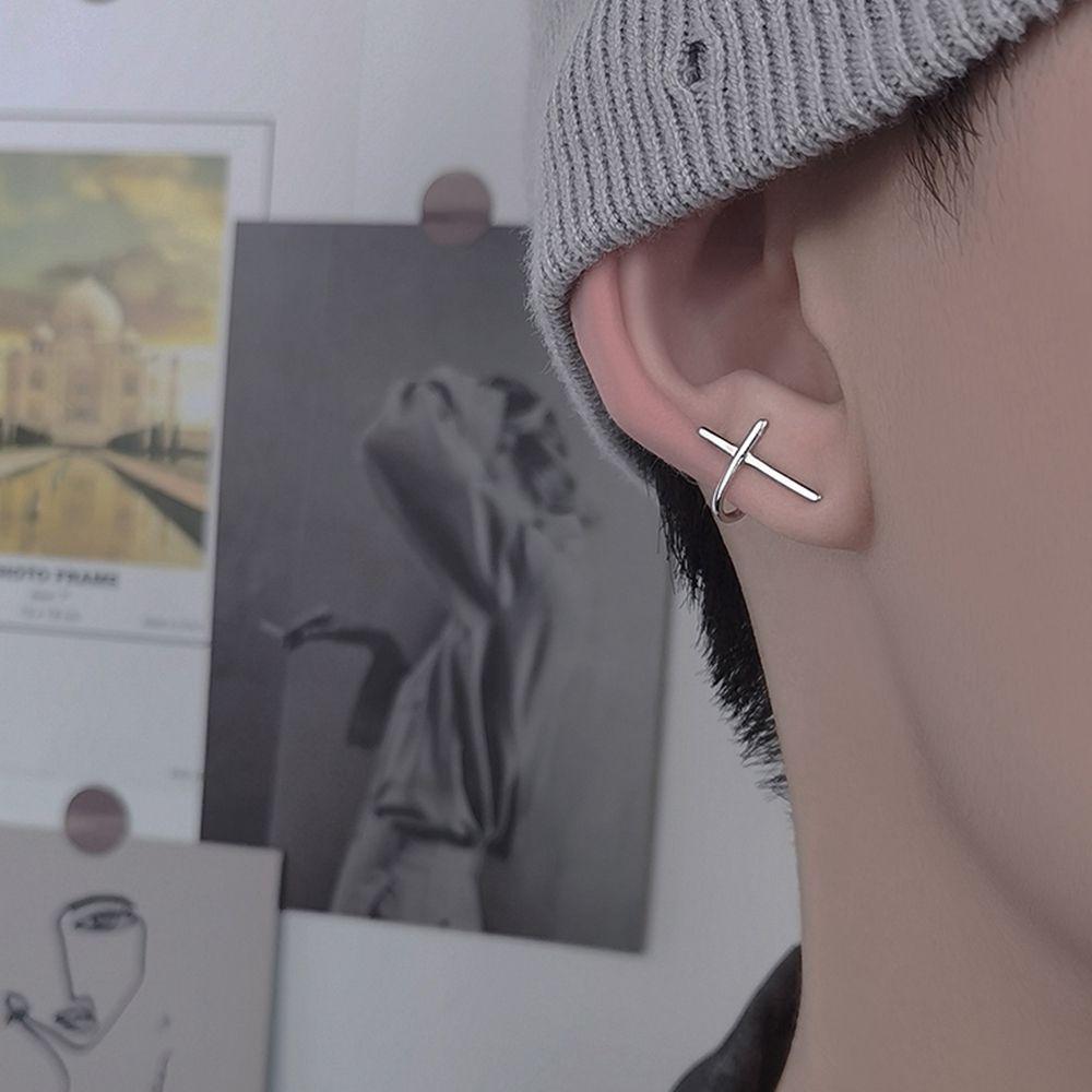 Punk Silver Plate Women Trend Cross Geometry Men Earrings Korean Style Earrings Metal Ear Studs