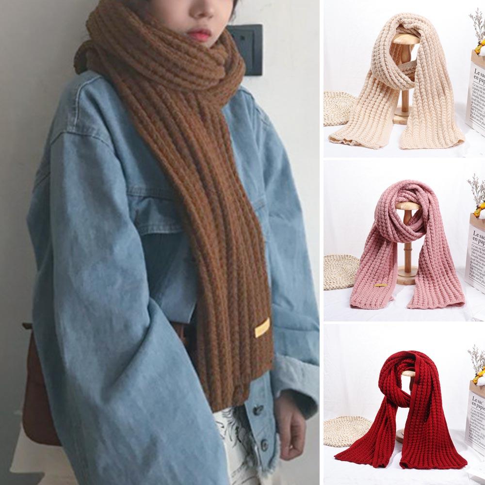 Fashion Outdoor Winter Warm Long Scarves Knitted Scarf Solid Color Vintage