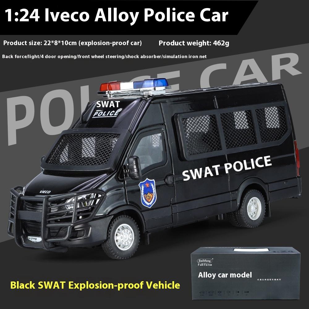 1:Машина Полиции IVECO в масштабе 24, литой металлический сплав, модель, звук и свет, инерционная игрушка, украшения интерьера, детская игрушка, подарки Doiplay