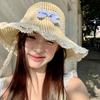Breathable Woman's Straw Hat Elegant Lace Brim Sunshade Cap Vacation Big Bowknot Sun Hat  Beach
