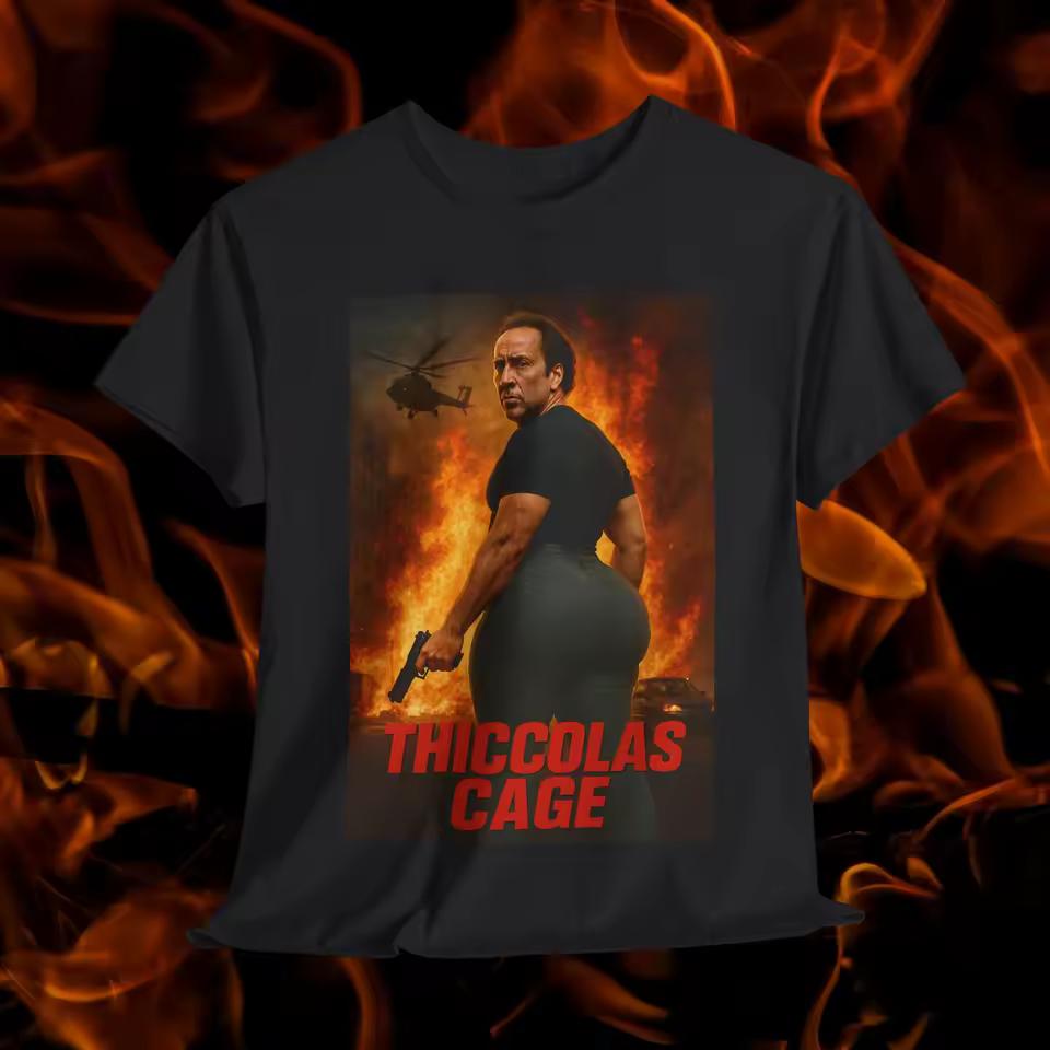 Vintage Thiccolas Cage Meme T shirt Casual and Fashionable Streetwear Men Short Sleeve Cotton Tees Summer Y2k Tops Men Clothing