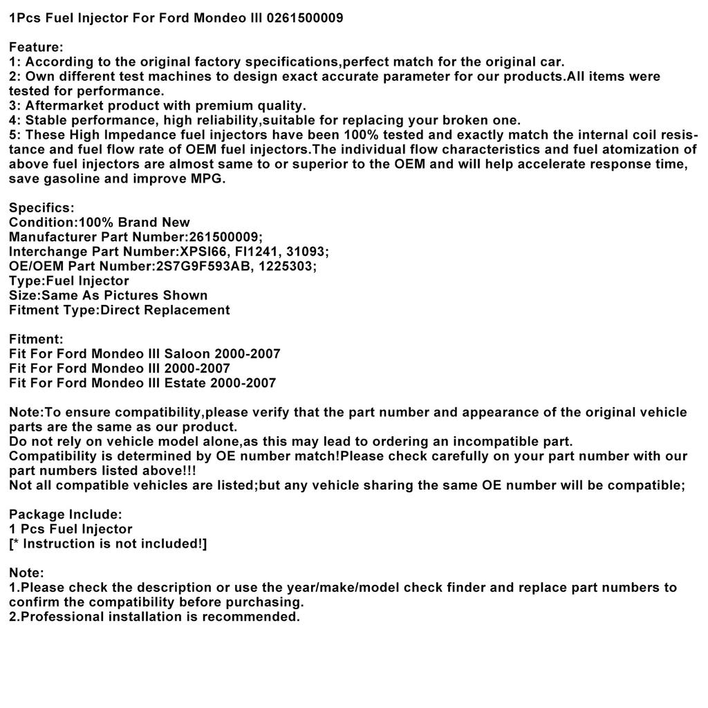 1 шт. Форсунка топливная для Ford Mondeo III Седан Универсал 00-07 0261500009