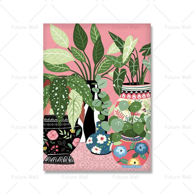 Тропические растения. Растения для ванной комнаты. Скандинавский плакат. Богемное украшение с зелеными листьями.