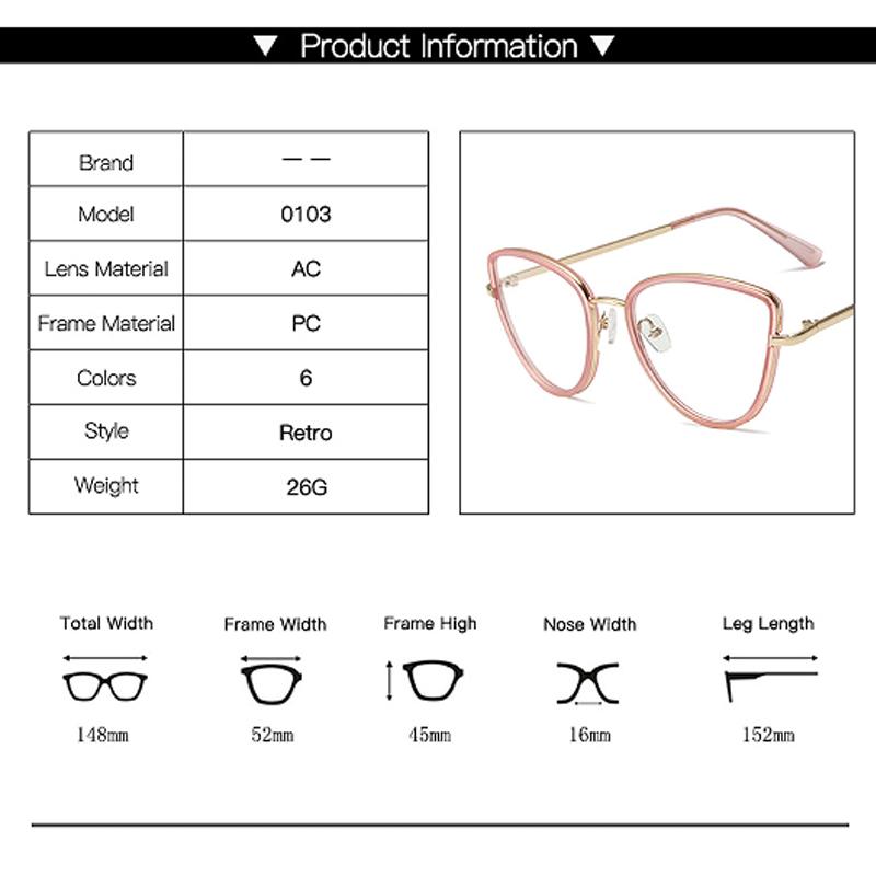 Anti Blue Light Fashionable Metal Cat Eye Flat Mirror New Ins Style Casual Trendy Cool Eyeglass Frame 81049