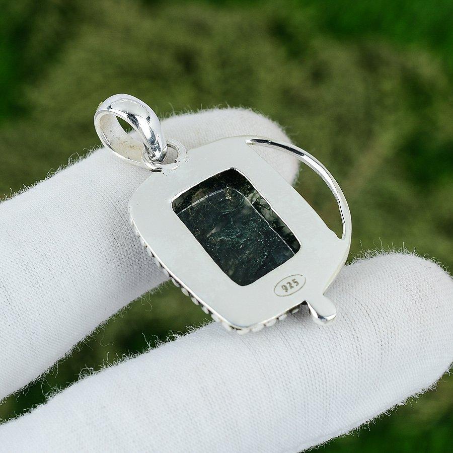 День матери Сделка Сияющий Солнечный Моховой Агат Камень 925 Серебро Безель Подвеска Ювелирное изделие