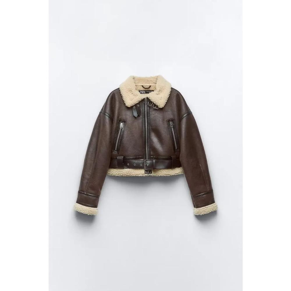 Новая женская мода толстая теплая искусственная овчина куртка пальто винтажная с длинным рукавом пояс подол женский верхняя одежда