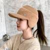Elastic Knit Visor Hat for Women Chic Sports Hat Baseball Cap with Fluffy Warm Earmuffs for Cold Weather 2023