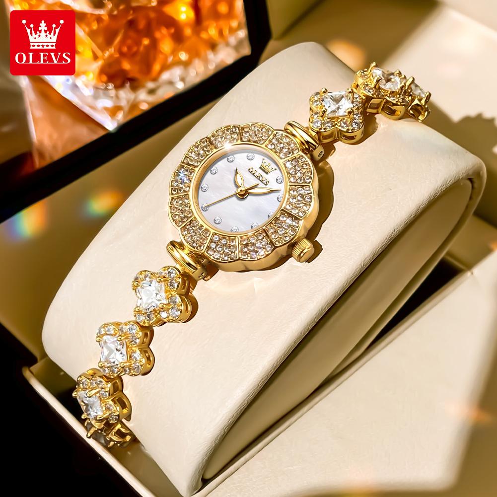 Ladies' Light Luxury Fashion Watch Full Diamond Inlaid Petal Shaped Dial Valentine's Day Gift Creative Quartz Watch