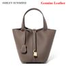 Luxury Brand Genuine Leather Shoulder Bucket Bag Women Litchi Pattern Mini Basket Tote Soft Handbag Mommy Bride Wedding Bags with Lock