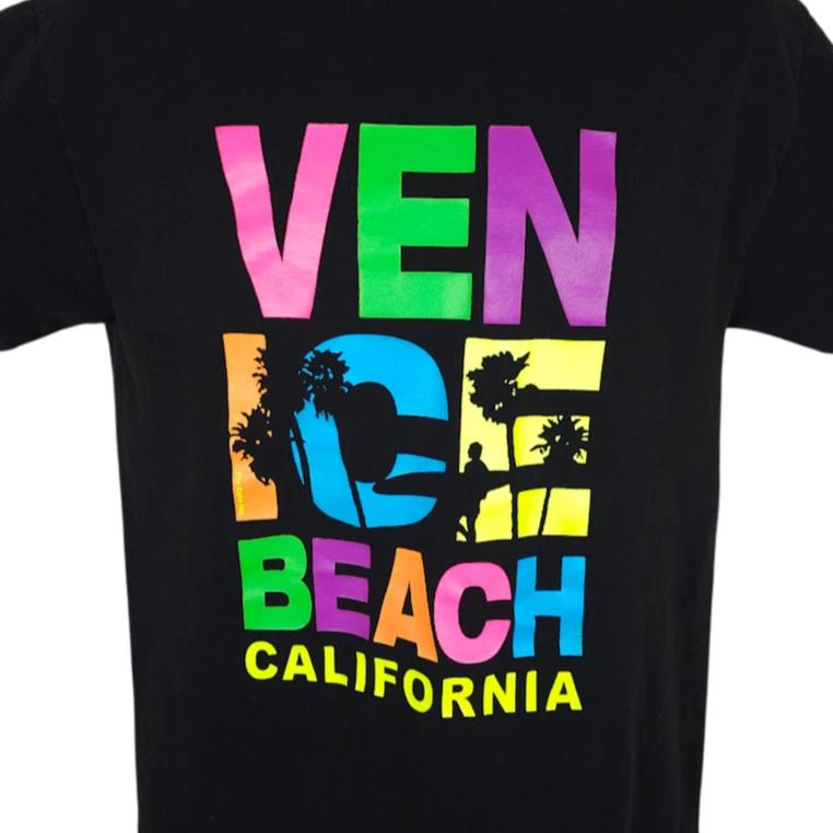 Venice Beach 100% Cotton T-shirt Mens Tees Top Mens Size Medium Black California Surfing Travel Tee