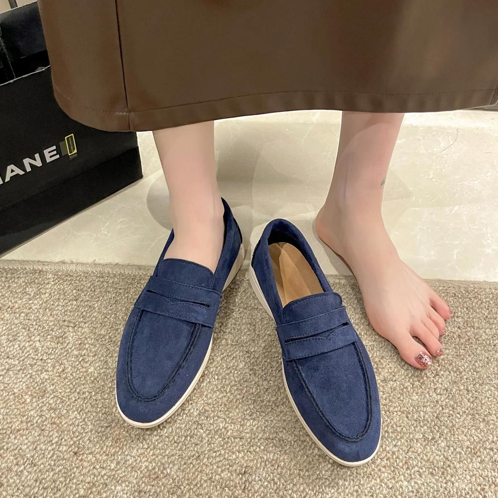Shoes Women Round Toe Loafers With Fur Casual Female Sneakers 2025 Moccasin New Slip-on Leisure Lace-Up Flock Sewing Soli