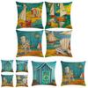 Artistic Beach Oil Painting Cushion Cover With Invisible Zipper For Stylish Interiors