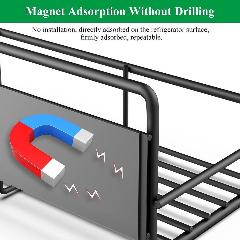 Magnetic Fridge Shelf Kitchen Seasoning Organizer Black Shelf Storage Rack for Refrigerator Washing Machine Side Organizer