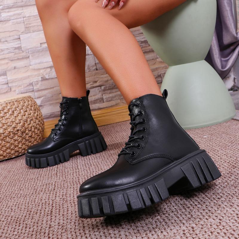 Женские ботинки, новые ботильоны на толстой платформе, женские осенне-зимние кожаные ботинки в стиле панк с толстой подошвой, модная обувь с защитой от скольжения