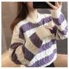 Повседневный женский трикотаж, пуловер с напуском, свитер в западную полоску, осенне-зимний свитер с круглым вырезом, женский пуловер