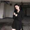 Women Blouses Spring Long Sleeve Black Chiffon Shirt with Belt Ladies Loose All-match Fashion Chic Casual Simple Tops