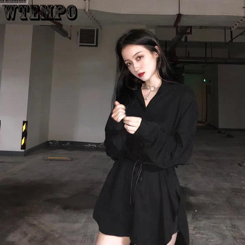 Women Blouses Spring Long Sleeve Black Chiffon Shirt with Belt Ladies Loose All-match Fashion Chic Casual Simple Tops