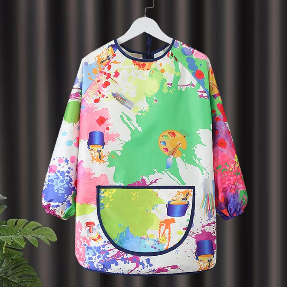 New Easy Clean Short-sleeved Painting Apron Waterproof Drawing Dressing Art Bibs Random Pattern Baking Bibs