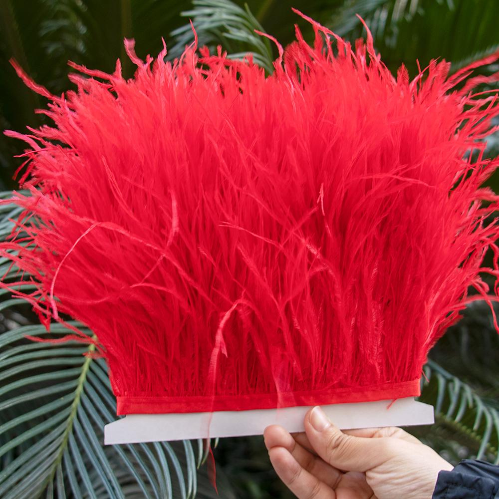 1M Natural Ostrich Feathers Trim White Clothing Sewing Ribbon 8-10cm Feather Fringe for Wedding Party Decoration Crafts Plumes