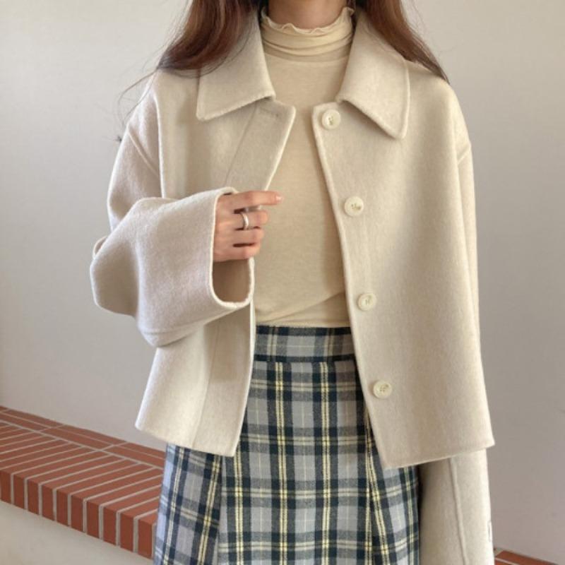 Новое зимнее однобортное короткое шерстяное пальто с лацканами