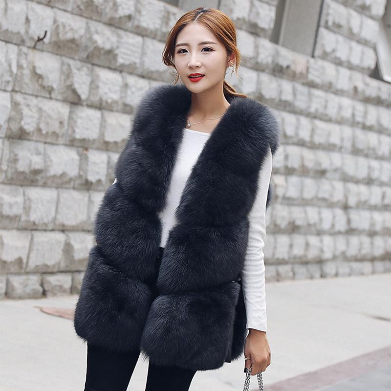 Модный и повседневный новый жилет из искусственного лисьего меха средней длины, корейское пальто из искусственного меха для женщин
